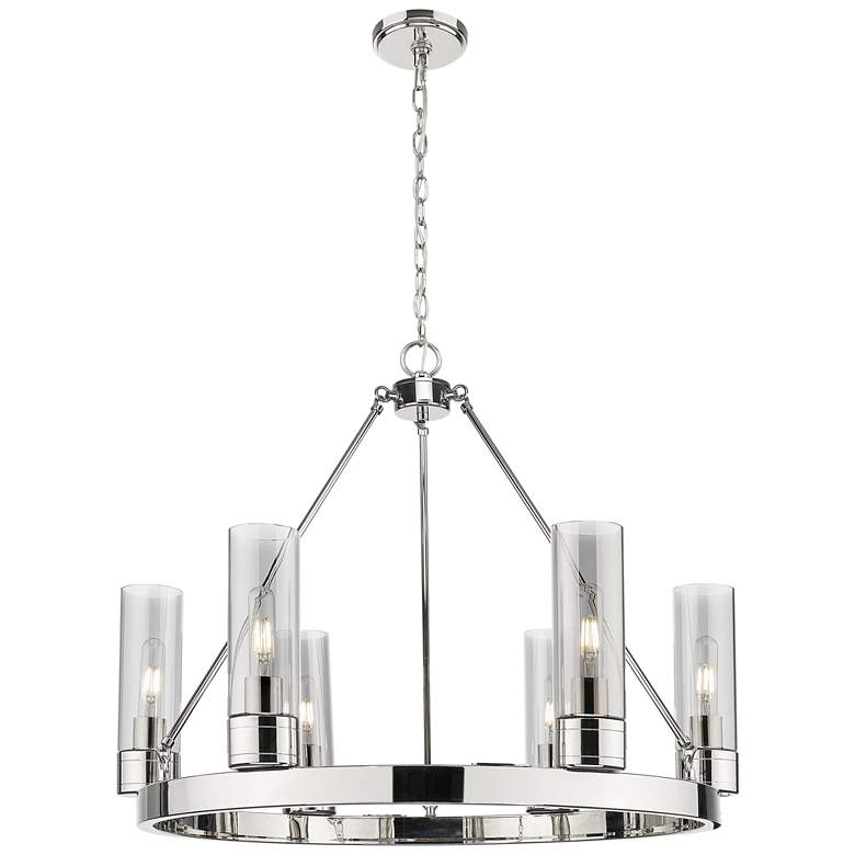 Image 1 Boreas 29"W 6 Light Nickel Chandelier With 8" Smoke Shade