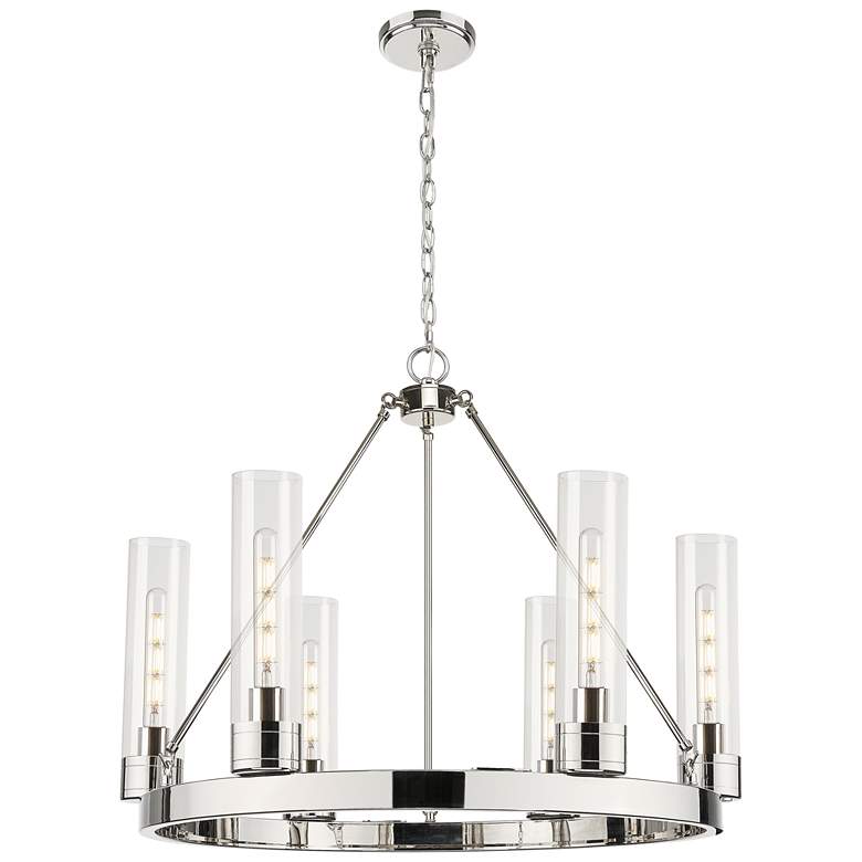 Image 1 Boreas 29"W 6 Light Polished Nickel Chandelier With 11" Clear Shade