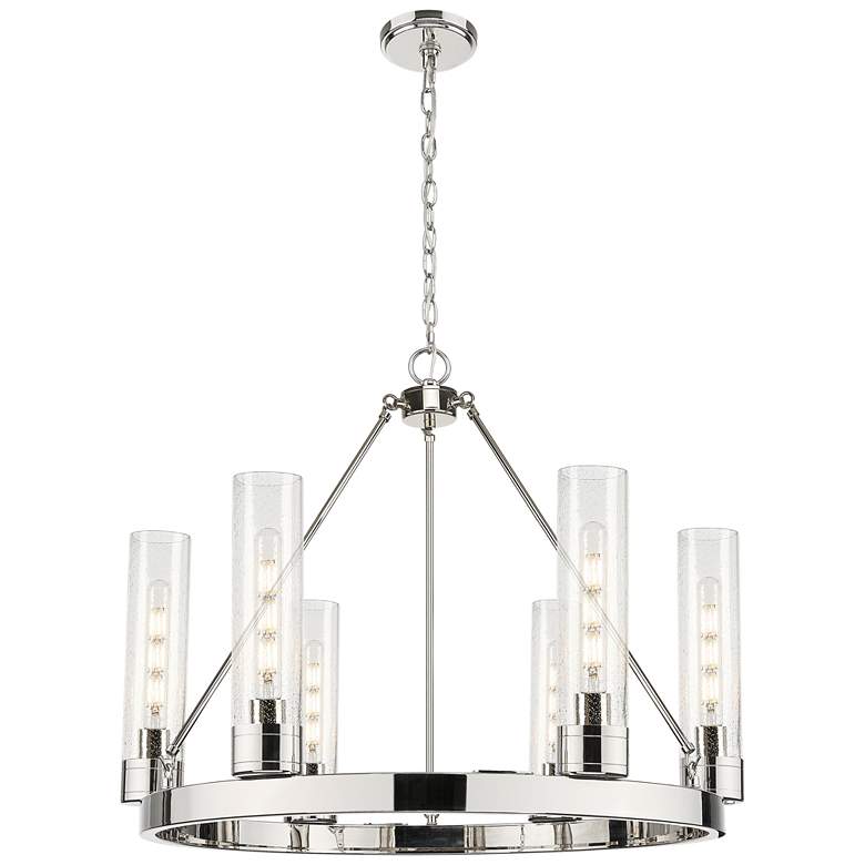 Image 1 Boreas 29"W 6 Light Polished Nickel Chandelier With 11" Seedy Shade