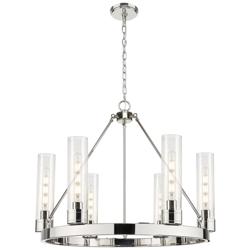 Boreas 29"W 6 Light Polished Nickel Chandelier With 11" Seedy Shade