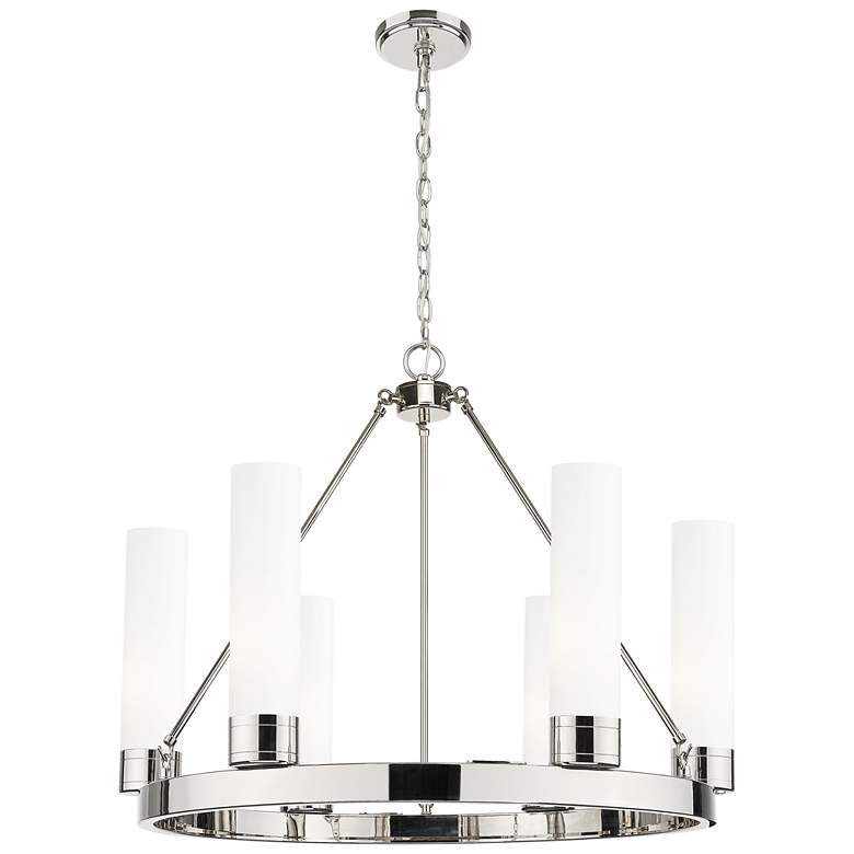 Image 1 Boreas 29"W 6 Light Polished Nickel Chandelier With 11" White Shade