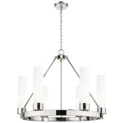 Boreas 29"W 6 Light Polished Nickel Chandelier With 11" White Shade