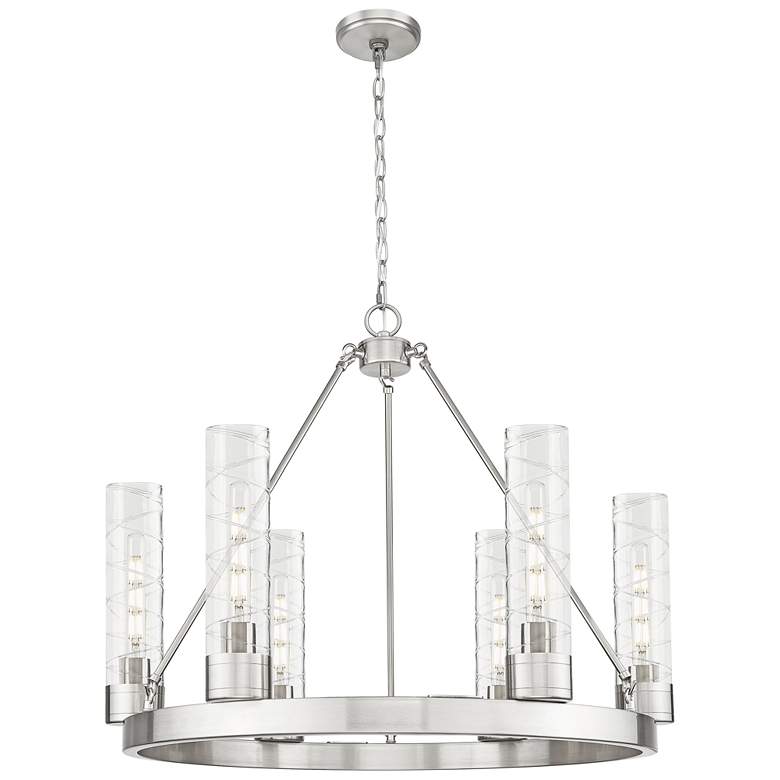 Image 1 Boreas 29"W 6 Light Satin Nickel Chandelier With 11" Deco Swirl Shade