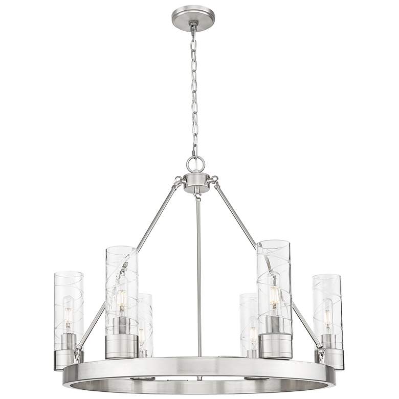 Image 1 Boreas 29"W 6 Light Satin Nickel Chandelier With 8" Deco Swirl Shade