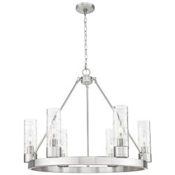 Boreas 29"W 6 Light Satin Nickel Chandelier With 8" Deco Swirl Shade