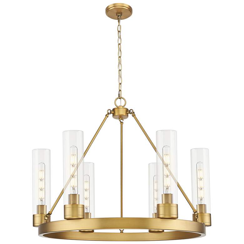 Image 1 Boreas 29" Wide 6 Light Brushed Brass Chandelier With 11" Clear Shade