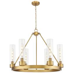 Boreas 29" Wide 6 Light Brushed Brass Chandelier With 11" Clear Shade