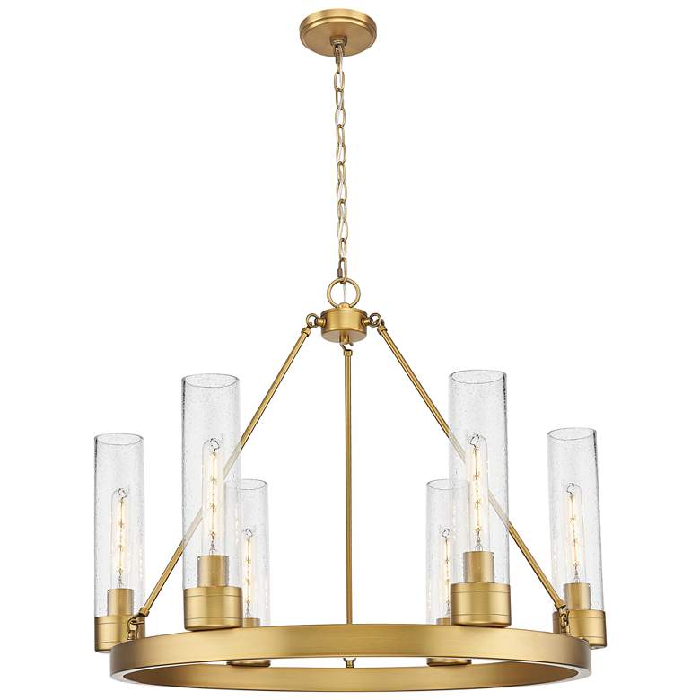 Image 1 Boreas 29" Wide 6 Light Brushed Brass Chandelier With 11" Seedy Shade