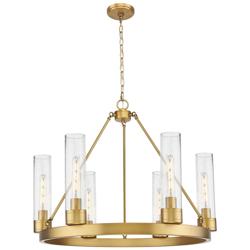 Boreas 29" Wide 6 Light Brushed Brass Chandelier With 11" Seedy Shade