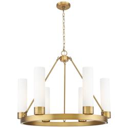 Boreas 29" Wide 6 Light Brushed Brass Chandelier With 11" White Shade