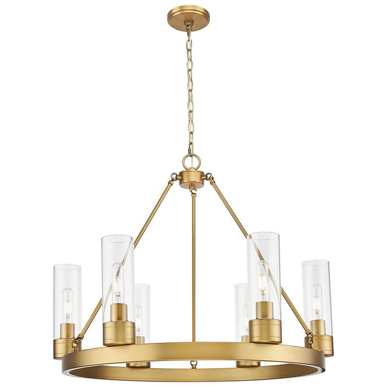 Image 1 Boreas 29" Wide 6 Light Brushed Brass Chandelier With 8" Clear Shade