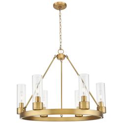 Boreas 29" Wide 6 Light Brushed Brass Chandelier With 8" Clear Shade
