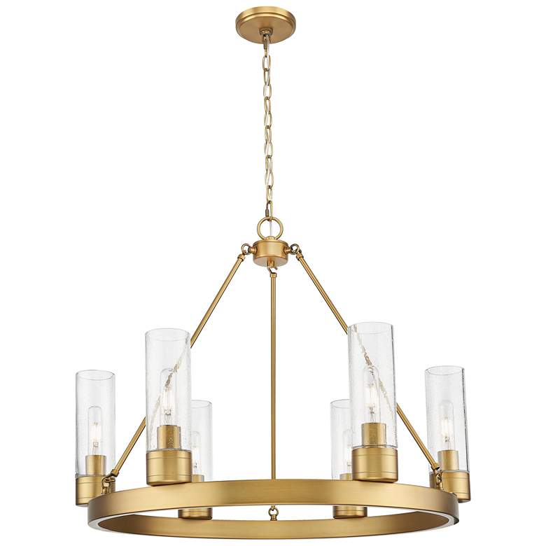 Image 1 Boreas 29" Wide 6 Light Brushed Brass Chandelier With 8" Seedy Shade