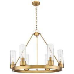 Boreas 29" Wide 6 Light Brushed Brass Chandelier With 8" Seedy Shade
