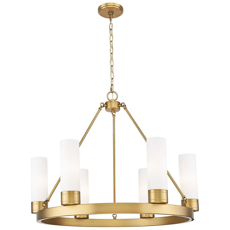 Image 1 Boreas 29" Wide 6 Light Brushed Brass Chandelier With 8" White Shade