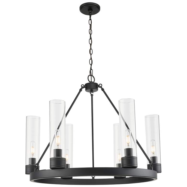 Image 1 Boreas 29" Wide 6 Light Matte Black Chandelier With 11" Clear Shade