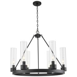 Boreas 29" Wide 6 Light Matte Black Chandelier With 11" Clear Shade