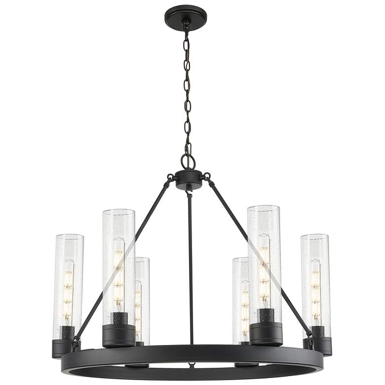 Image 1 Boreas 29" Wide 6 Light Matte Black Chandelier With 11" Seedy Shade
