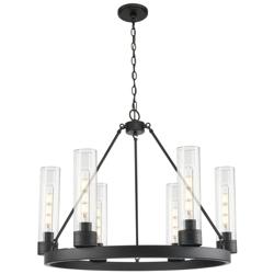 Boreas 29" Wide 6 Light Matte Black Chandelier With 11" Seedy Shade