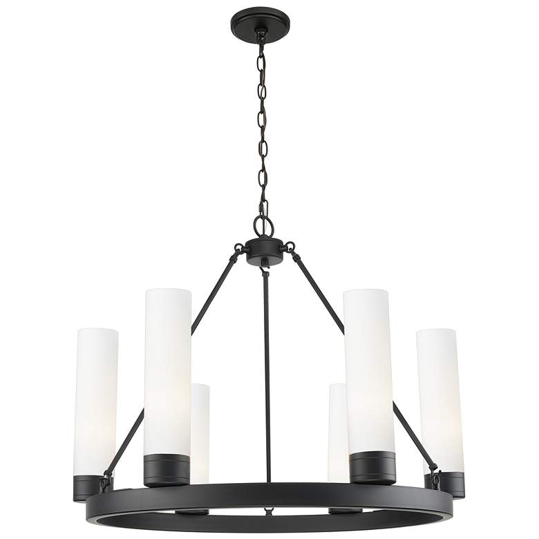 Image 1 Boreas 29" Wide 6 Light Matte Black Chandelier With 11" White Shade