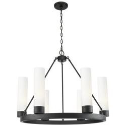 Boreas 29" Wide 6 Light Matte Black Chandelier With 11" White Shade
