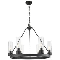 Boreas 29" Wide 6 Light Matte Black Chandelier With 8" Clear Shade
