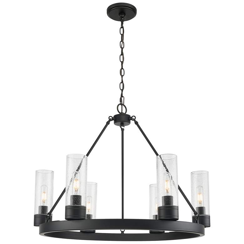 Image 1 Boreas 29" Wide 6 Light Matte Black Chandelier With 8" Seedy Shade
