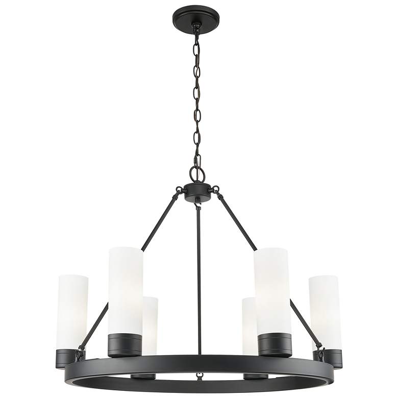 Image 1 Boreas 29" Wide 6 Light Matte Black Chandelier With 8" White Shade