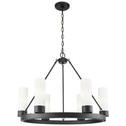 Boreas 29" Wide 6 Light Matte Black Chandelier With 8" White Shade