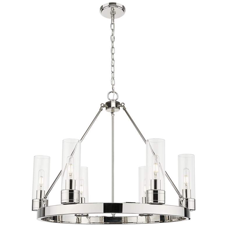 Image 1 Boreas 29" Wide 6 Light Polished Nickel Chandelier With 8" Clear Shade