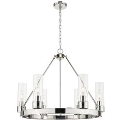 Boreas 29" Wide 6 Light Polished Nickel Chandelier With 8" Clear Shade