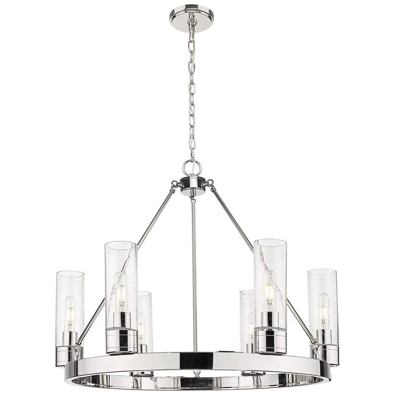 Image 1 Boreas 29" Wide 6 Light Polished Nickel Chandelier With 8" Seedy Shade