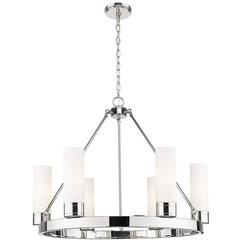 Image 1 Boreas 29" Wide 6 Light Polished Nickel Chandelier With 8" White Shade