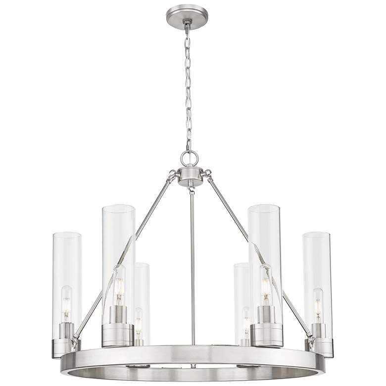 Image 1 Boreas 29" Wide 6 Light Satin Nickel Chandelier With 11" Clear Shade