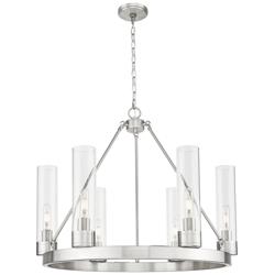 Boreas 29" Wide 6 Light Satin Nickel Chandelier With 11" Clear Shade