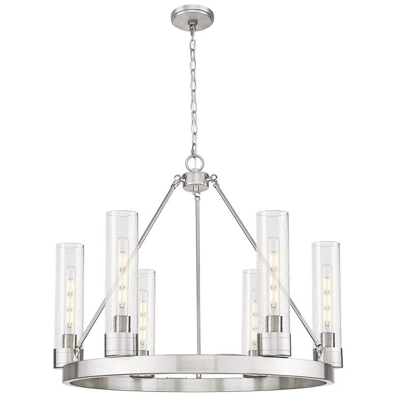 Image 1 Boreas 29" Wide 6 Light Satin Nickel Chandelier With 11" Seedy Shade