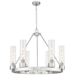 Boreas 29" Wide 6 Light Satin Nickel Chandelier With 11" Seedy Shade