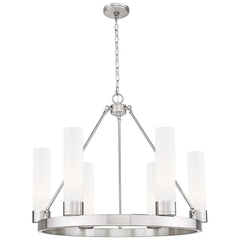 Image 1 Boreas 29" Wide 6 Light Satin Nickel Chandelier With 11" White Shade