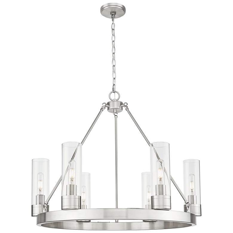 Image 1 Boreas 29" Wide 6 Light Satin Nickel Chandelier With 8" Clear Shade