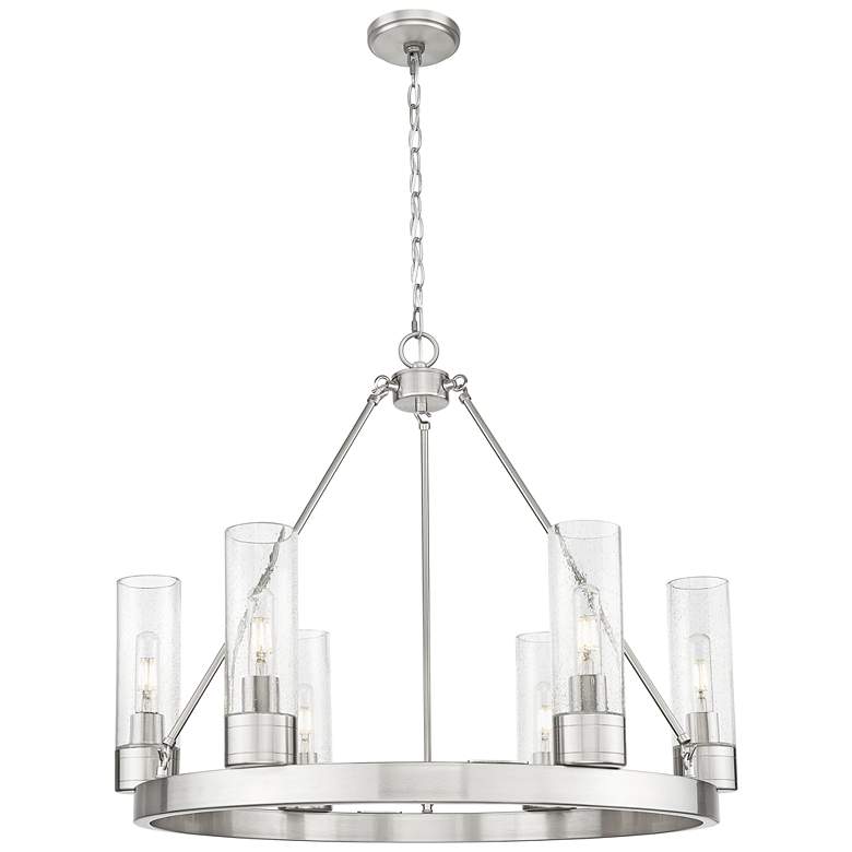 Image 1 Boreas 29" Wide 6 Light Satin Nickel Chandelier With 8" Seedy Shade