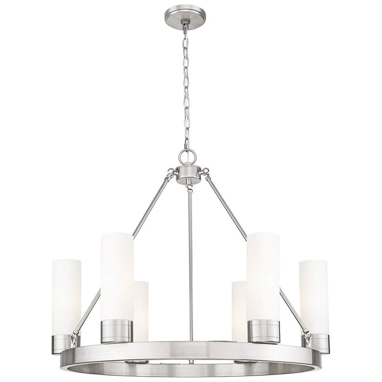 Image 1 Boreas 29" Wide 6 Light Satin Nickel Chandelier With 8" White Shade