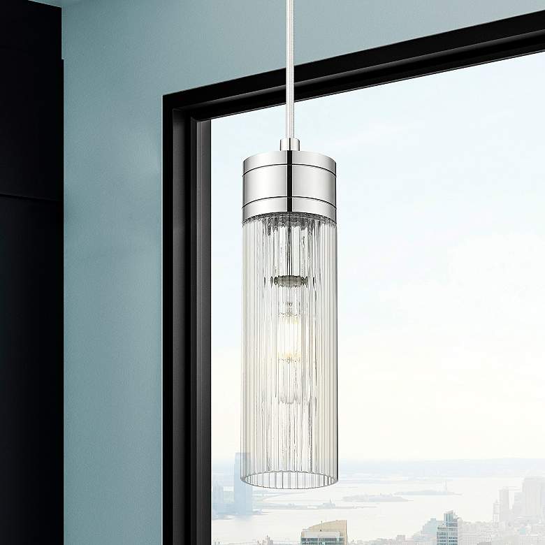 Image 2 Boreas 3"W Polished Chrome Mini Pendant w/ Striped Clear Shade more views