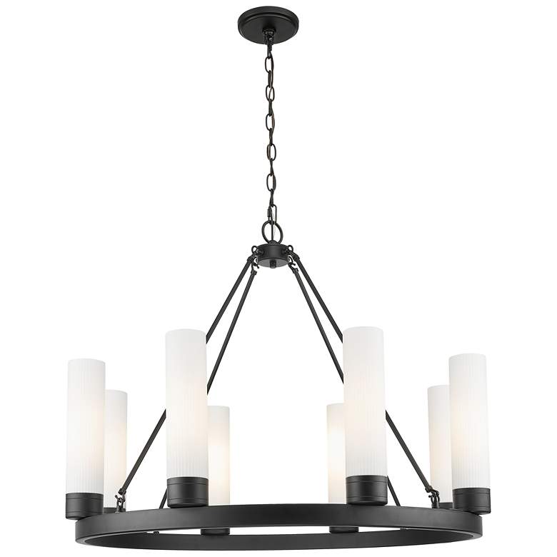 Image 1 Boreas 36"W 6 Light Black Chandelier With 11" Striped White Shade