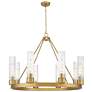 Boreas 36"W 6 Light Brass Chandelier w/ 11" Striped Clear Shade