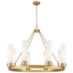 Boreas 36"W 6 Light Brass Chandelier w/ 11" Striped White Shade