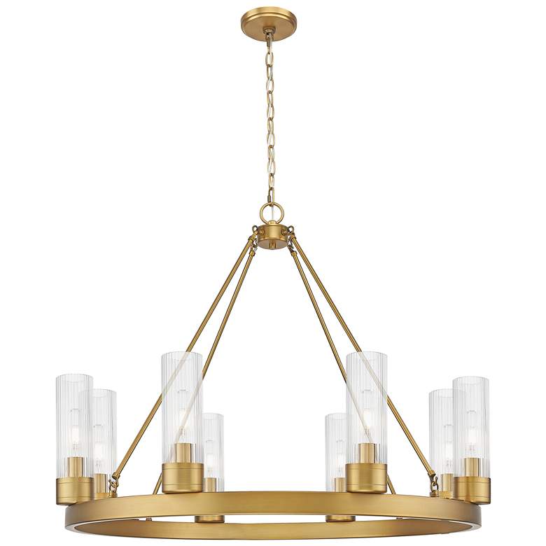 Image 1 Boreas 36"W 6 Light Brushed Brass Chandelier w/ 8" Striped Clear Shade