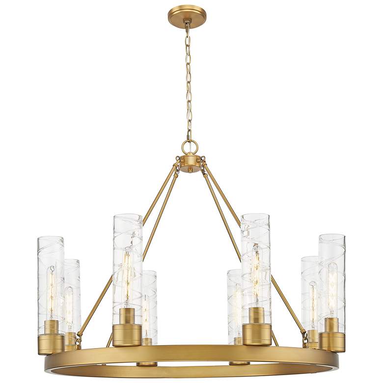 Image 1 Boreas 36"W 6 Light Brushed Brass Chandelier With 11" Deco Swirl Shade