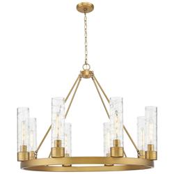 Boreas 36"W 6 Light Brushed Brass Chandelier With 11" Deco Swirl Shade