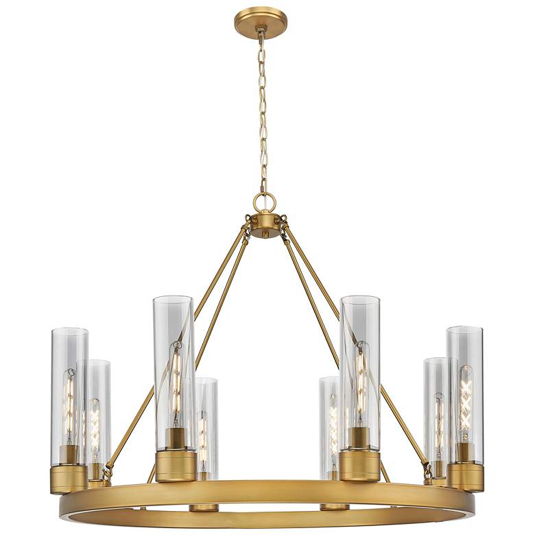 Image 1 Boreas 36"W 6 Light Brushed Brass Chandelier With 11" Smoke Shade