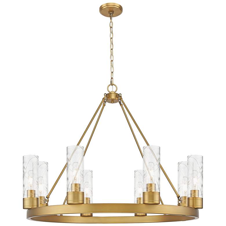 Image 1 Boreas 36"W 6 Light Brushed Brass Chandelier With 8" Deco Swirl Shade
